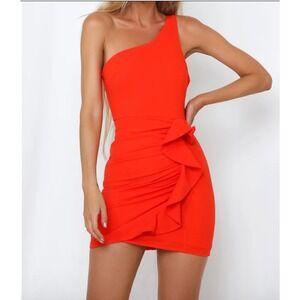 Hello Molly‎ Sz.4 One Shoulder Mini Red Dress Bodycon Cocktail Party Holiday